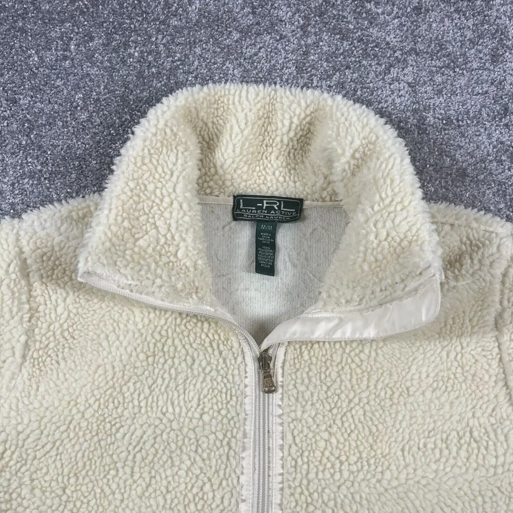 Lauren Ralph Lauren Active Jacket Womens Medium Teddy Zip Up Ivory *Description*